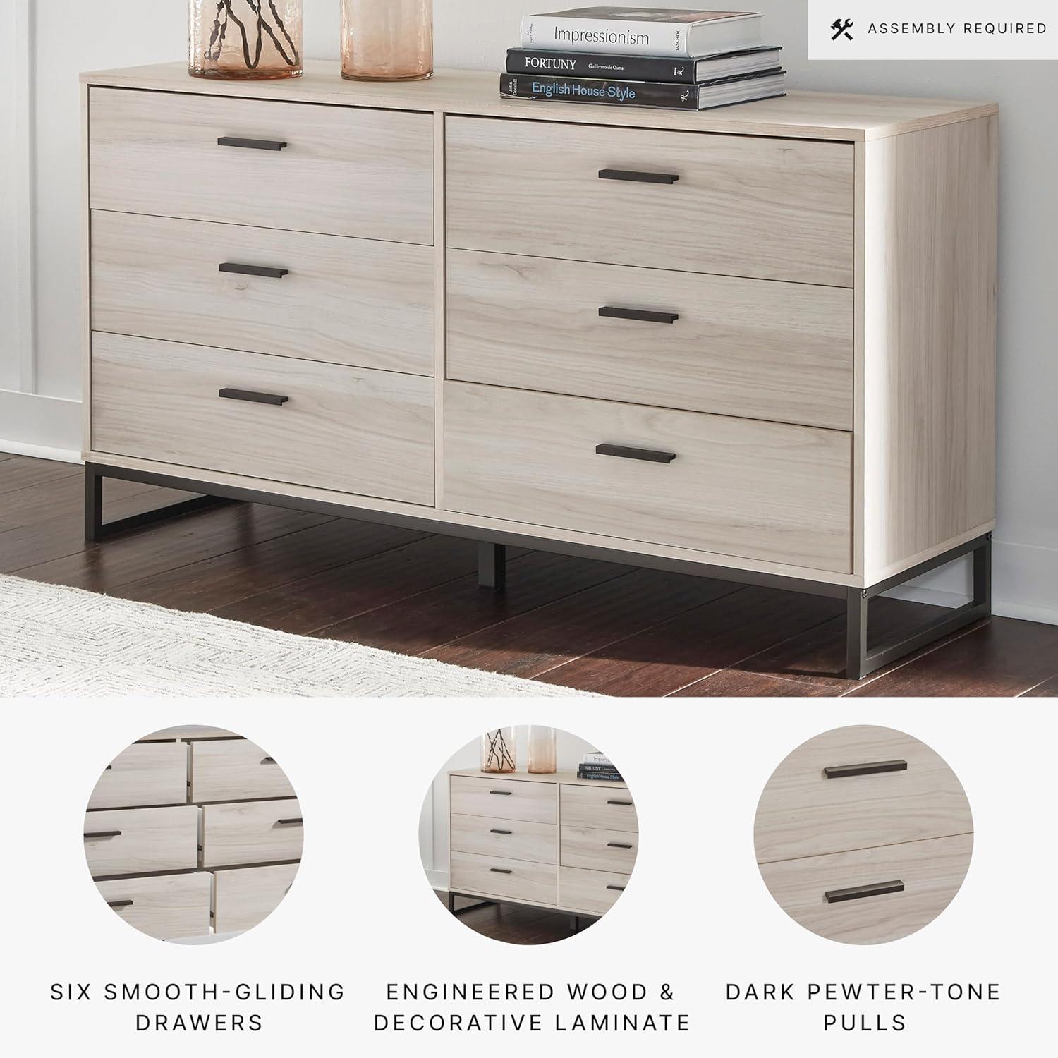 Signature Design by Ashley Contemporary Socalle 6 Drawer Dresser, Light Natural