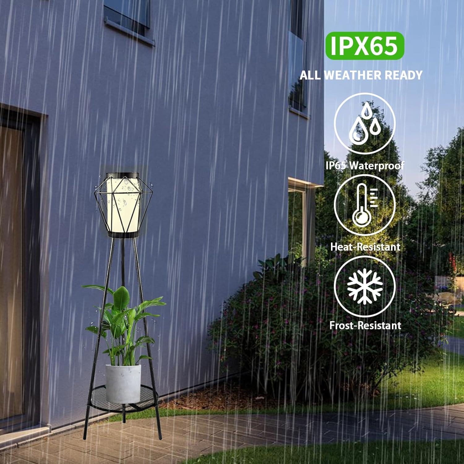 TOOTOO STAR Solar Floor Lamp 2 Piece Set, 35.5" High Solar Outdoor Lights with Plant Holder for Garden Patio Deck Porch Patio Decorative Lighting