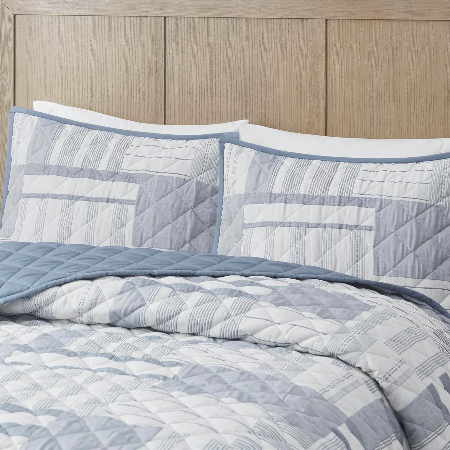 Madison Park 3pc Halston Quilted Patchwork Quilt Set Blue