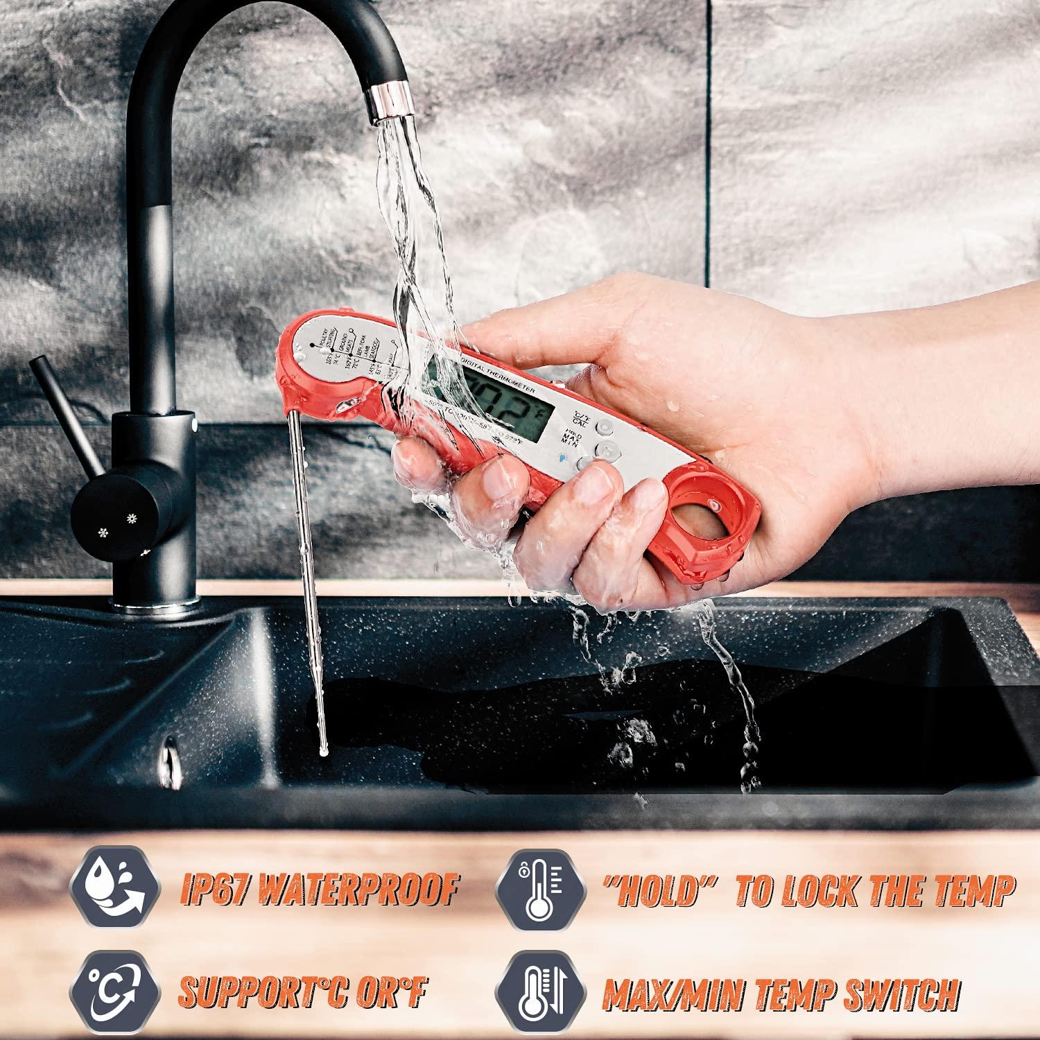 Digital Meat Thermometer, Waterproof Instant Read Food Thermometer for Cooking and Grilling, Kitchen Gadgets, Accessories with Backlight & Calibration for Candy, BBQ Grill, Liquids, Beef, Turkey…