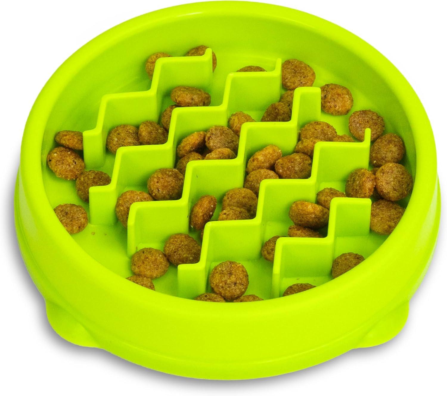 Green Plastic Kitty Slow Feeder Cat Bowl with Maze