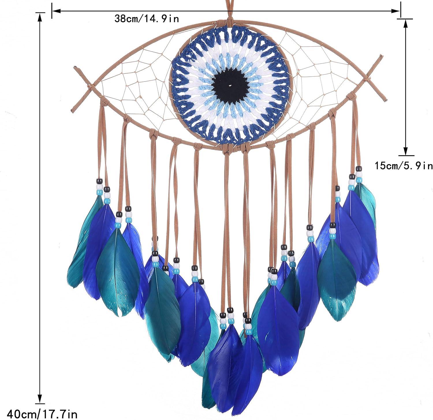Handmade Blue Evil Eye Dream Catcher with Feathers