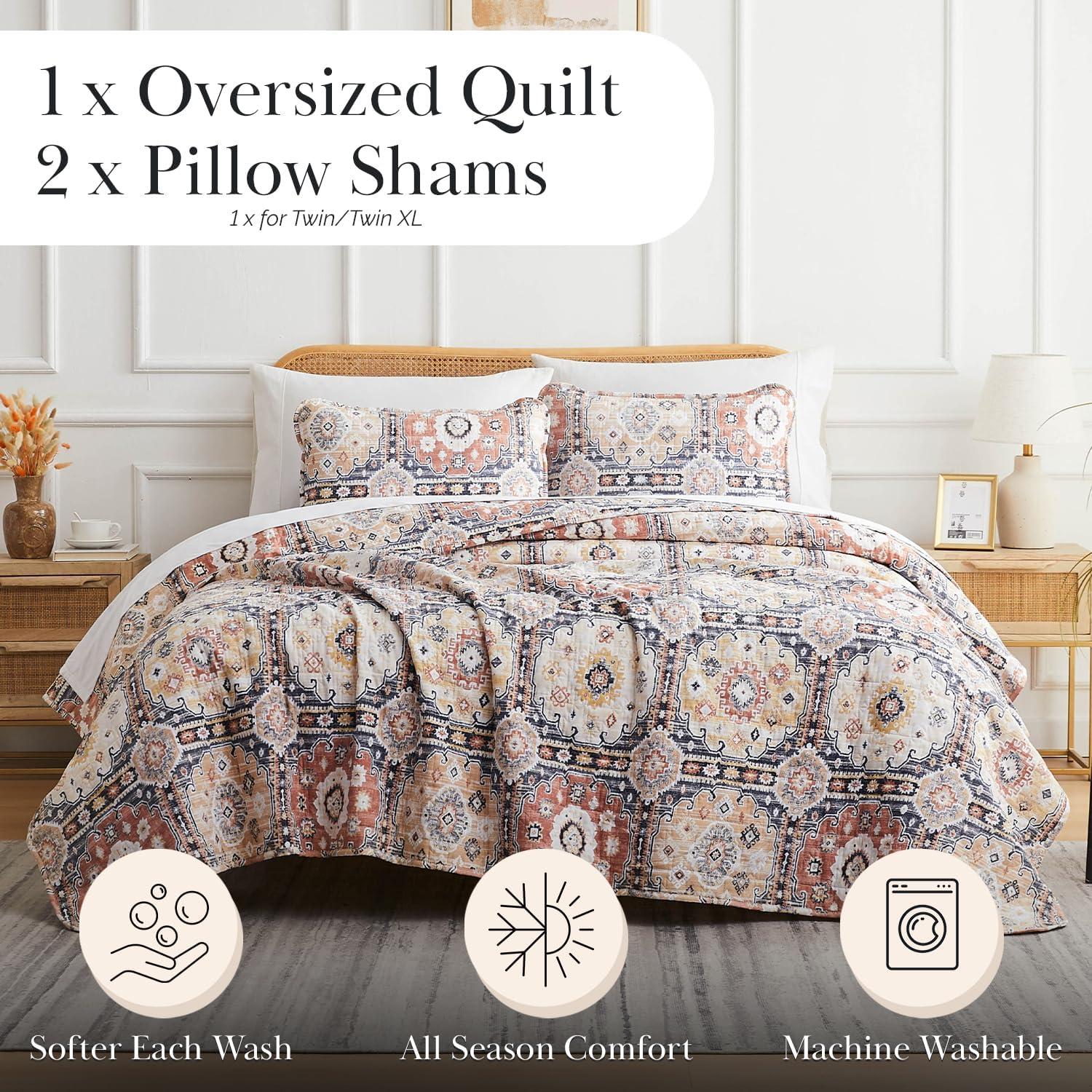Southshore Fine Living Kilim Oversized 2-Piece Quilt Set Natural Twin / Twin XL