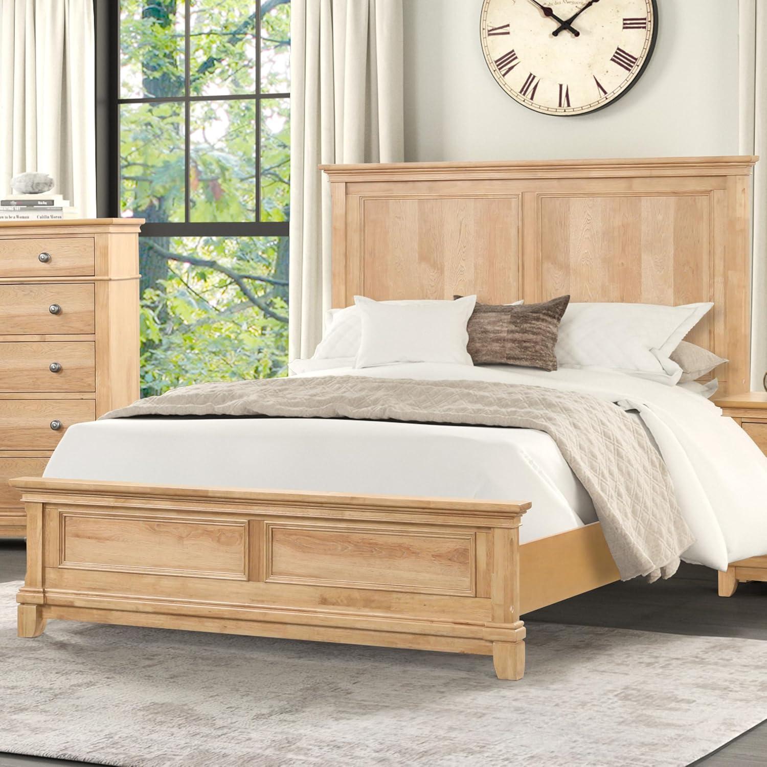 Furniture of America Stratford Solid Wood Queen Panel Bed, Natural Oak