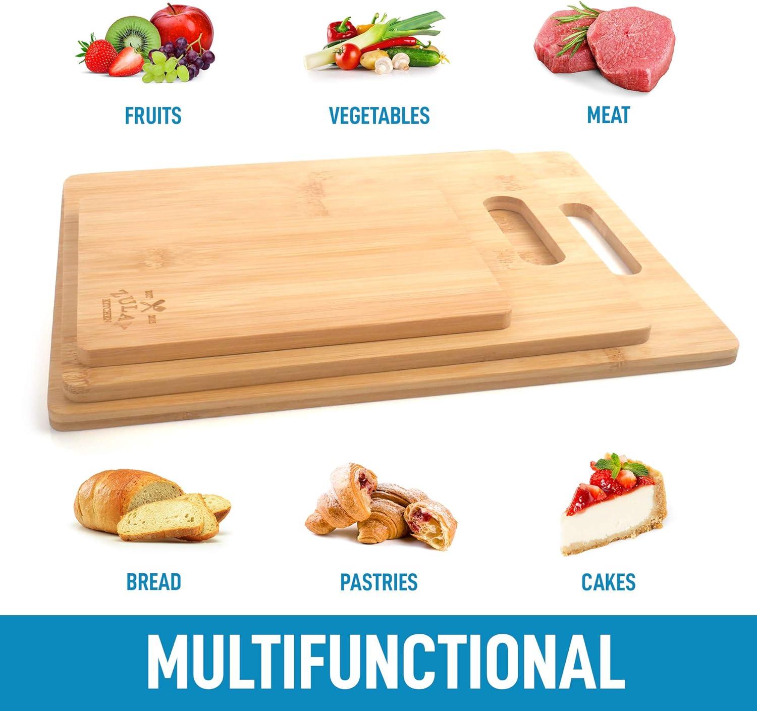 Zulay Kitchen (3-Piece) Bamboo Wooden Cutting Boards For Kitchen - Premium 3 Assorted Sizes (9.5"x13", 8.5"x11", and 6"x8")