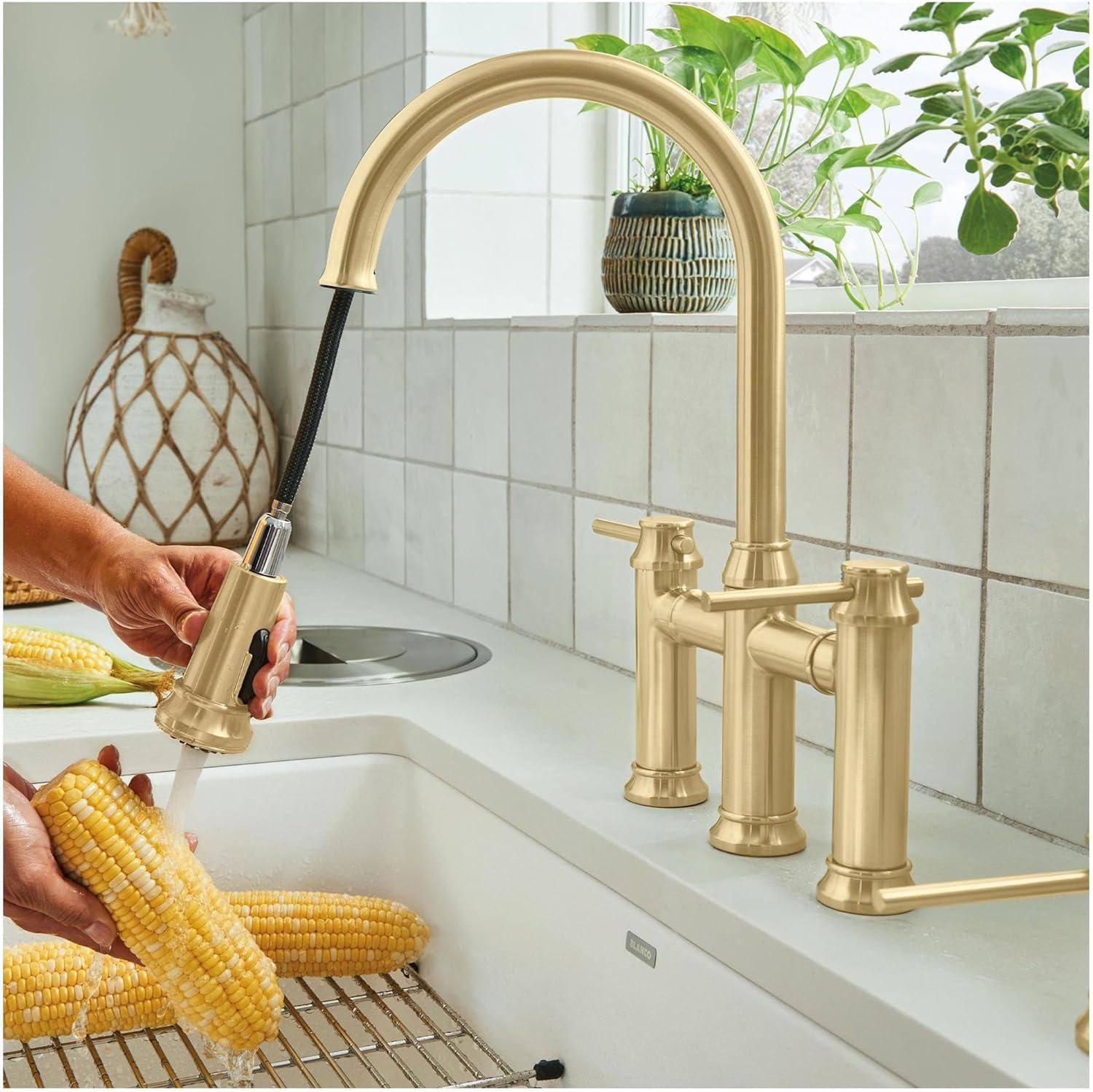 Empressa Pull Down Dual Spray Bridge Faucet