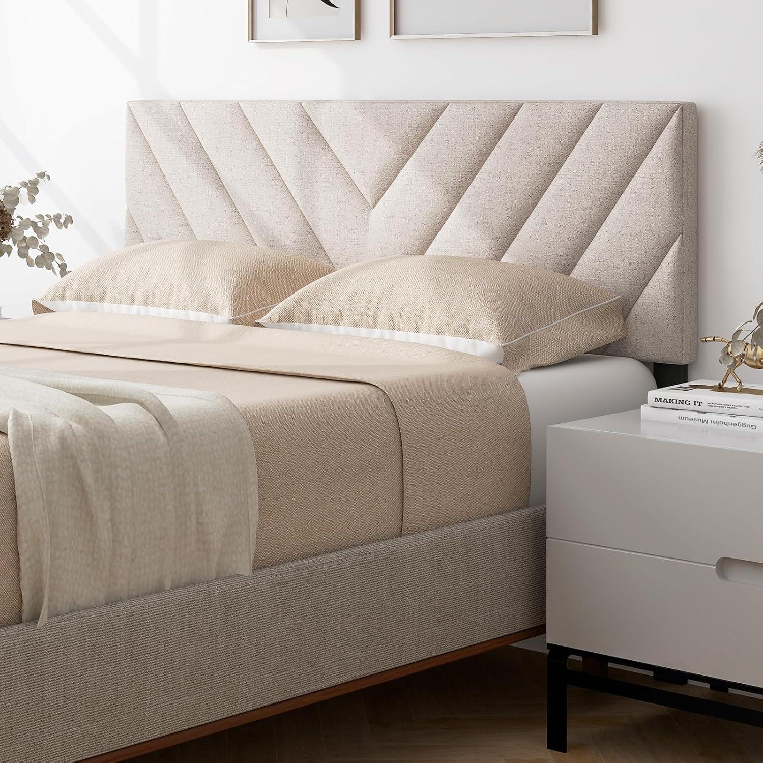 Kepooman Headboard, Linen Upholstered Headboard for Full and Queen Size Bed Frames-Beige