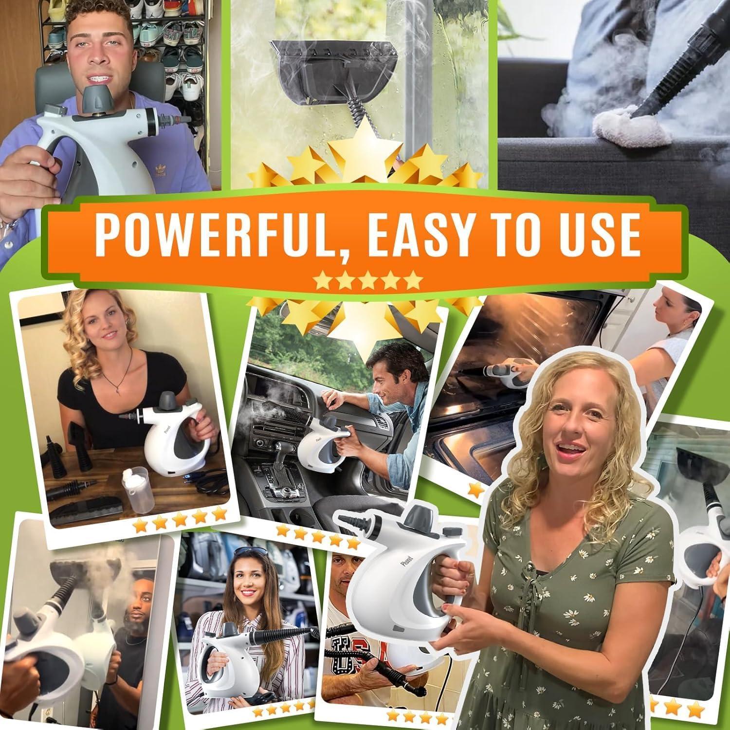 Phueutpros Steam Cleaner (STN-603), 1050W Power, High Temperature and Pressure, 12 Attachments Sets, Steamer for Tiles, Windows, and Sofas