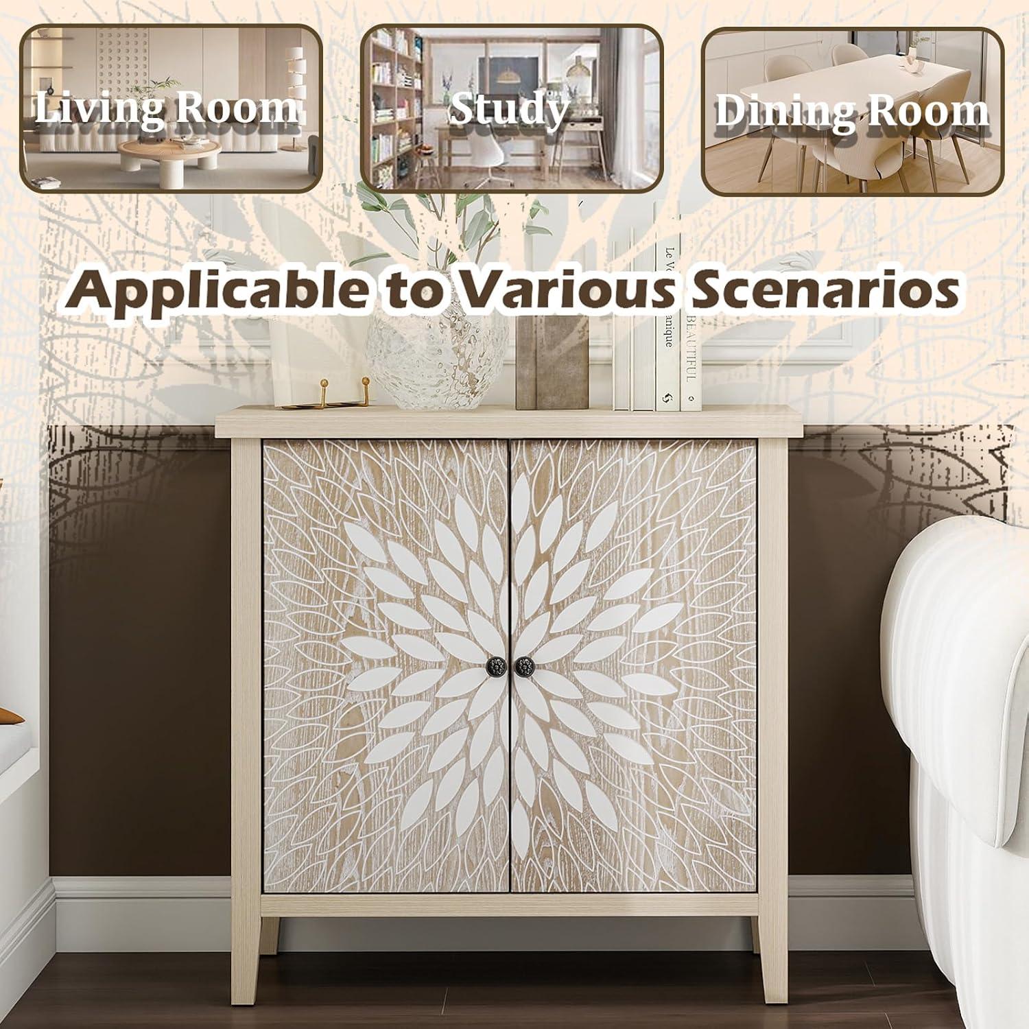 Alcott Hill® 2-door Accent Cabinet With An Adjustable Shelf And Exquisite Creative Carving
