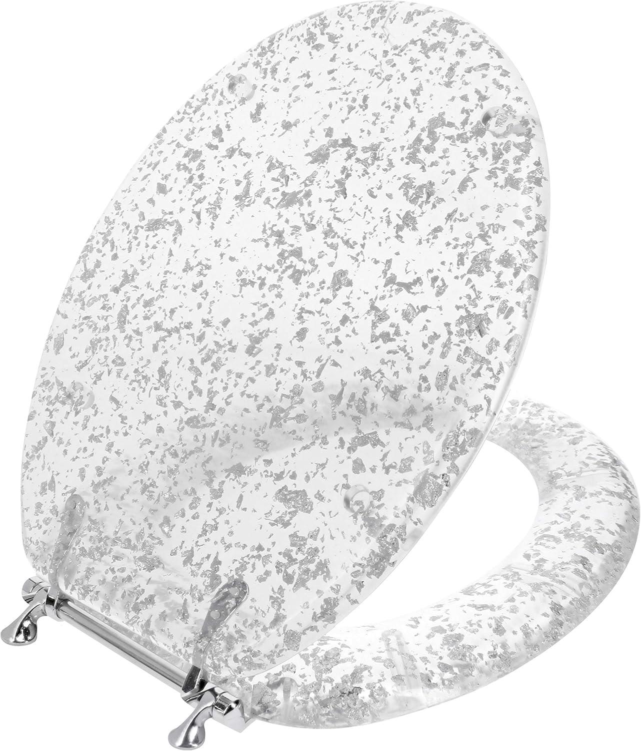 Ginsey Elongated Resin Decorative Toilet Seat with Chrome Hinges, Silver Foil