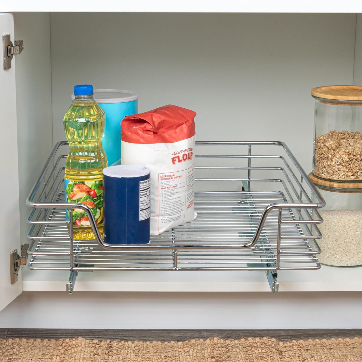 Glidez Multipurpose Chrome-Plated Steel Pull-Out/Slide-Out Storage Organizer for Under Cabinet Use - 1-Tier Design - Chrome