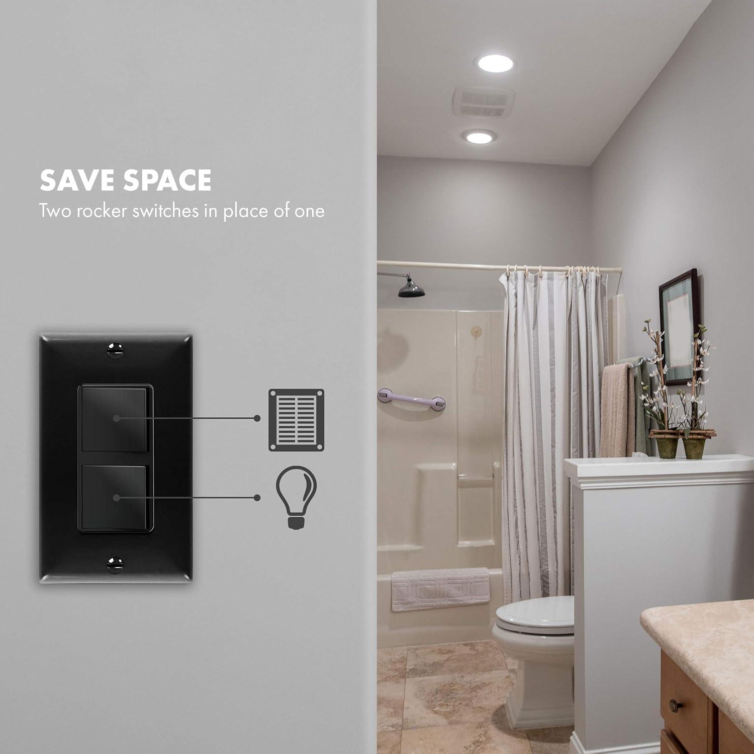 ENERLITES Double Paddle Rocker Decorator Switch, Ground terminal, Clamp-Type Back Insert Wiring, Copper Wires Only, Single Pole, Residential/Commercial Grade, 15A 120-277VAC, 62834-GD, Gold