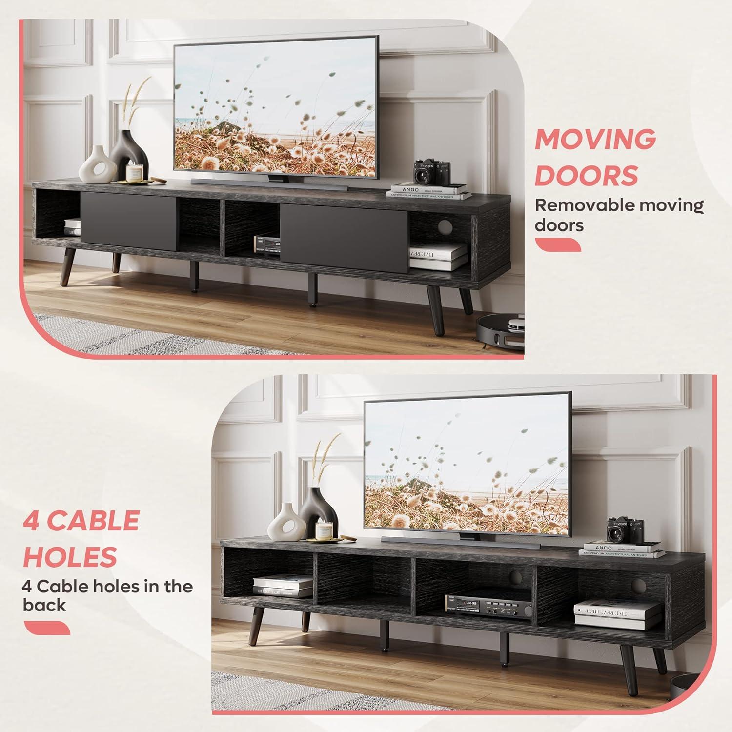Bestier 70 inch Mid Century Modern TV Stand,Low Profile TV Console for 75 inch TV in Living Room,Black