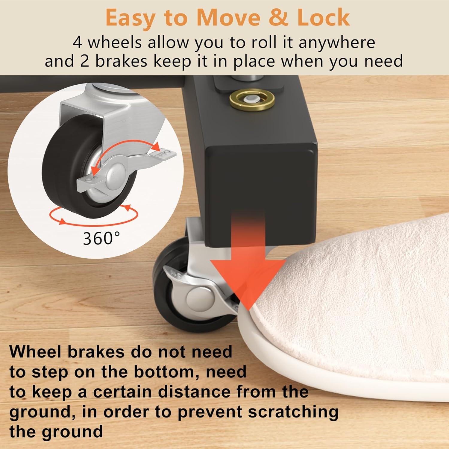 Laiensia Double Rods Garment Rack with Wheels, Clothing Rack for Hanging Clothes,4 Hooks, Multi-functional Bedroom Clothes Rack, White