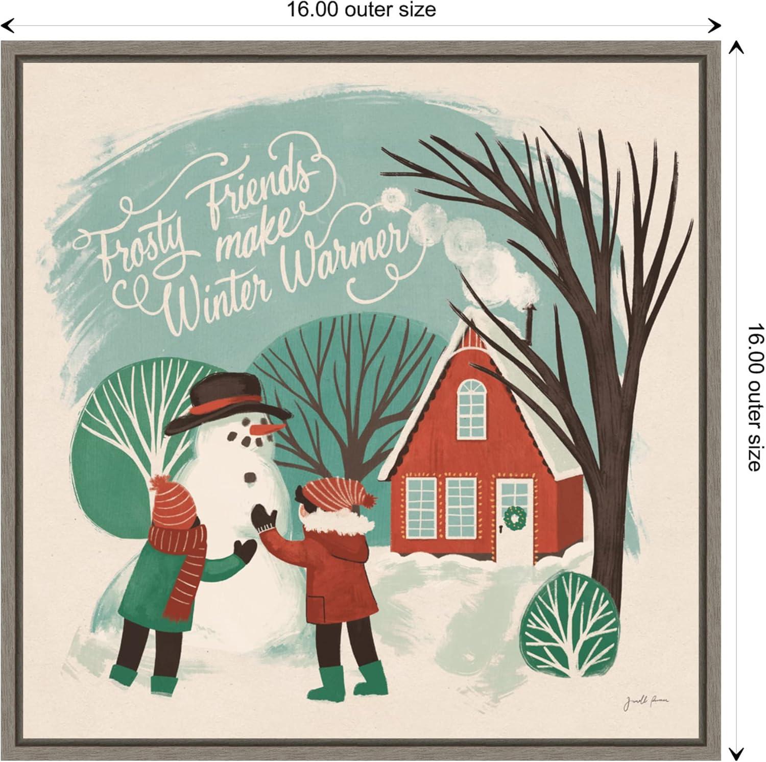 Amanti Art Winter Bliss III Snowman by Janelle Penner Canvas Wall Art Print Framed 16 x 16-in.