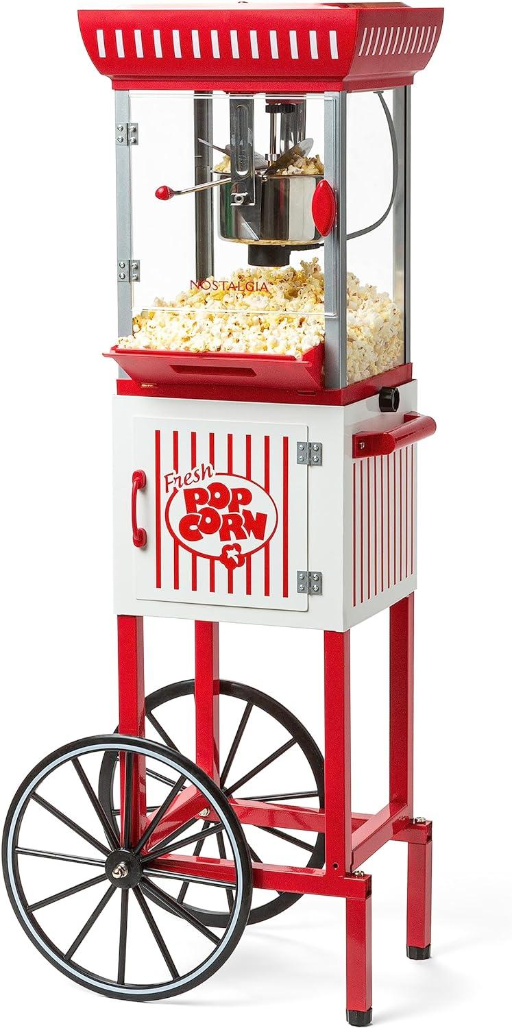 Nostalgia Nostalgia PC25RW 2.5-Ounce Kettle Popcorn Cart, Makes 10-Cups of Popcorn, 48-Inches Tall, Red/White