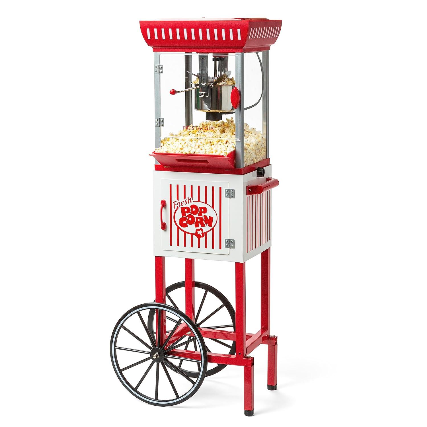 Nostalgia Nostalgia PC25RW 2.5-Ounce Kettle Popcorn Cart, Makes 10-Cups of Popcorn, 48-Inches Tall, Red/White