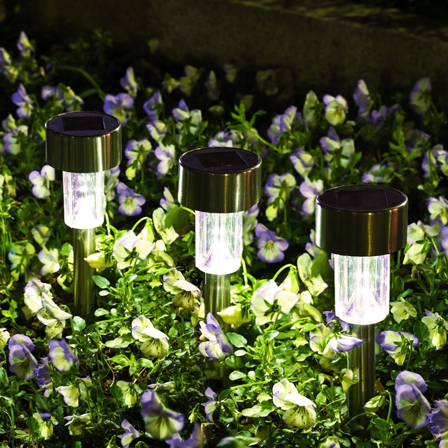 12-Pack Stainless Steel Solar LED Pathway Lights