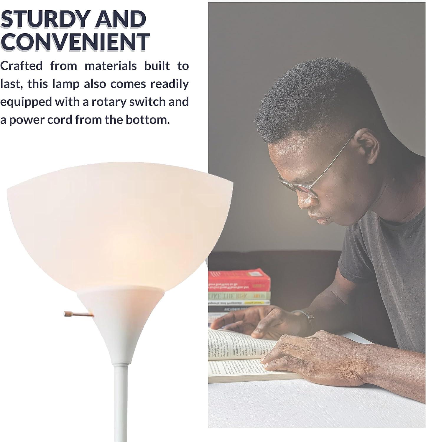 Newhouse Lighting 71” Modern White Energy Efficient Floor Lamp with White Torchiere Shades
