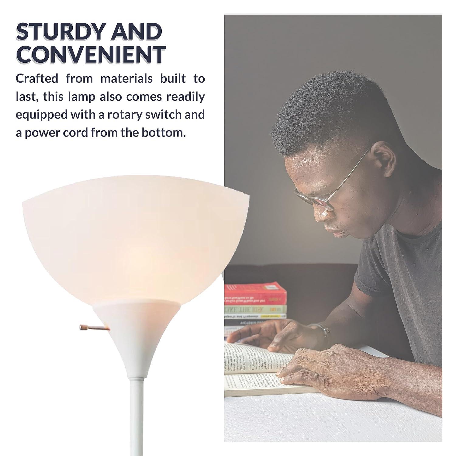 Newhouse Lighting 71” Modern White Energy Efficient Floor Lamp with White Torchiere Shades