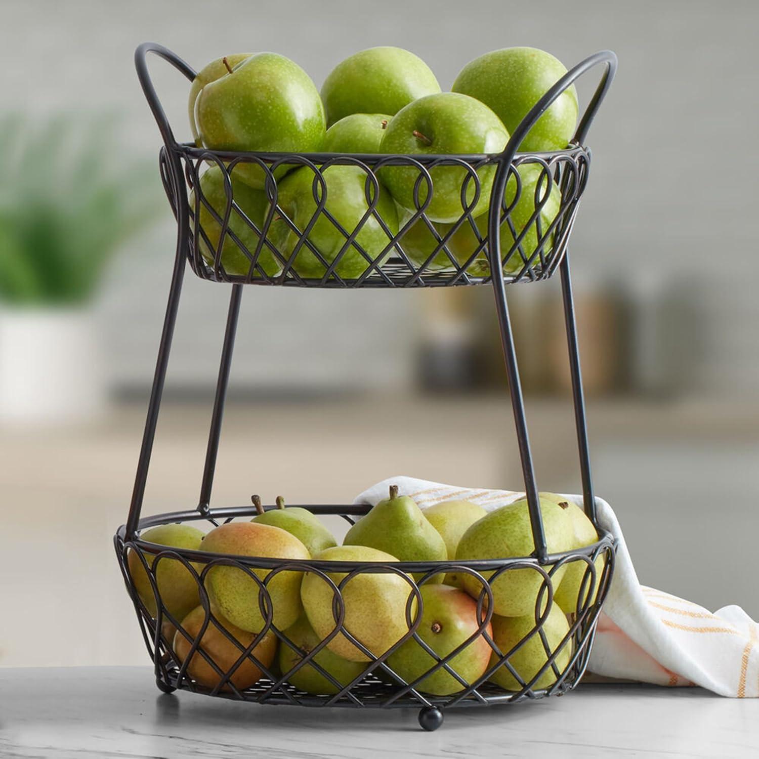 Gourmet Basics by Mikasa Gourmet Basic By Mikasa Black Antique-finished Metal Loop And Lattice 2-tier Basket