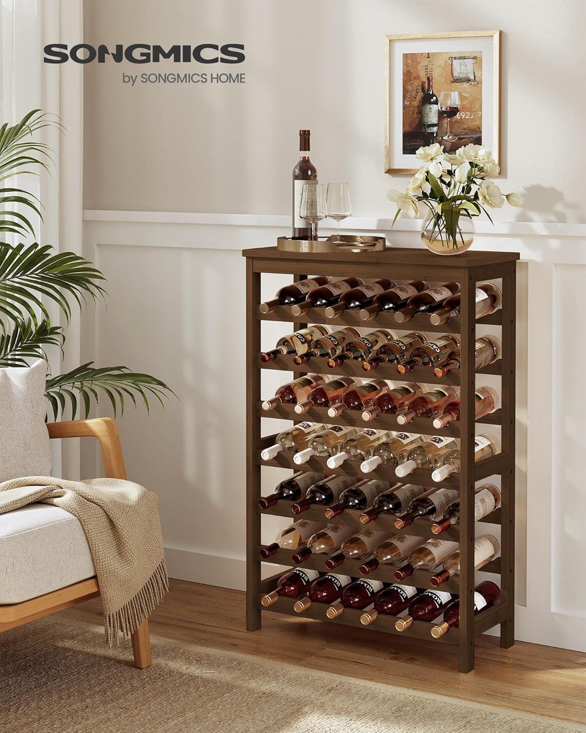 Walnut Bamboo 42-Bottle 7-Tier Wine Rack with Table Top