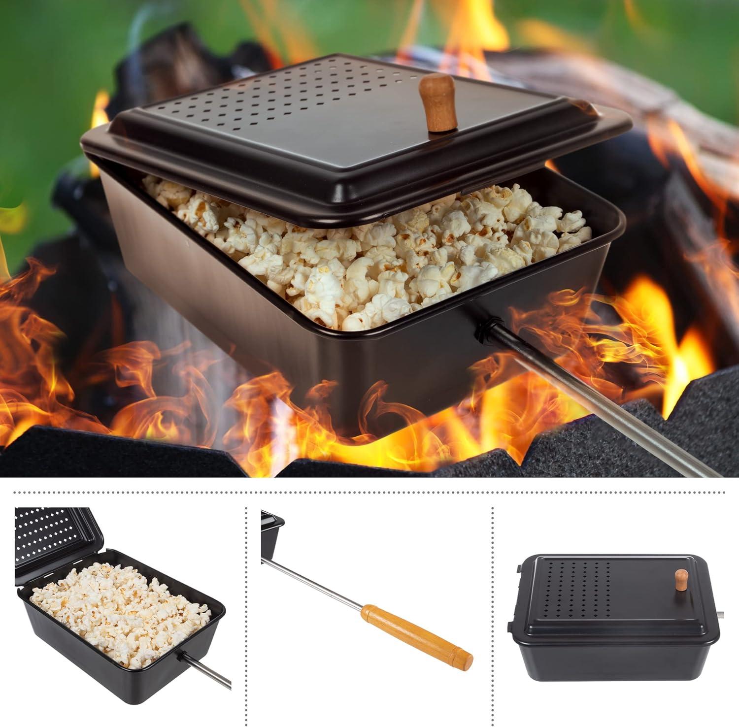 Great Northern Popcorn Campfire Popcorn Popper - Old Fashioned Popcorn Maker with Nonstick Finish and Extended Handle - Camping Gear and Campfire Cooking Equipment by Great Northern Popcorn (Black)
