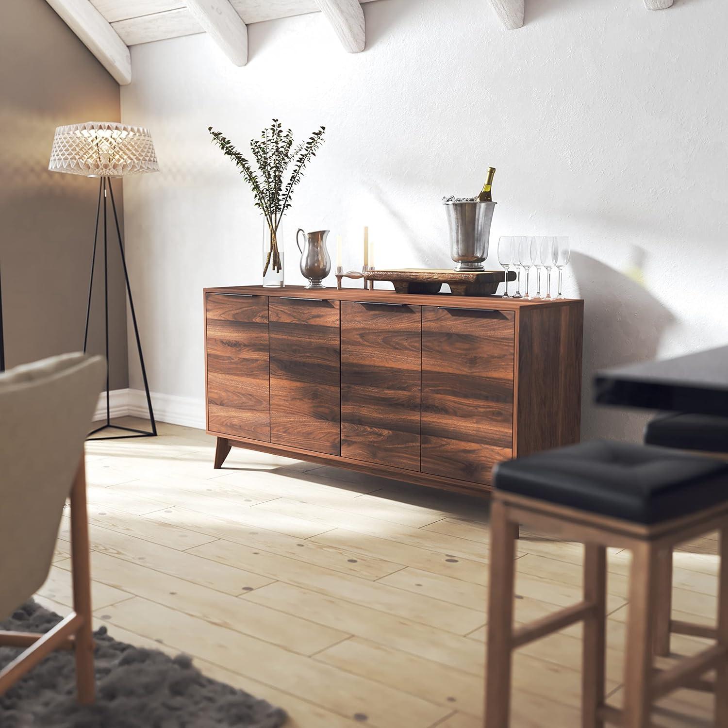 Flash Furniture 60" Buffet Cabinet with 4 Soft Close Doors and Adjustable Shelves - Dark Walnut