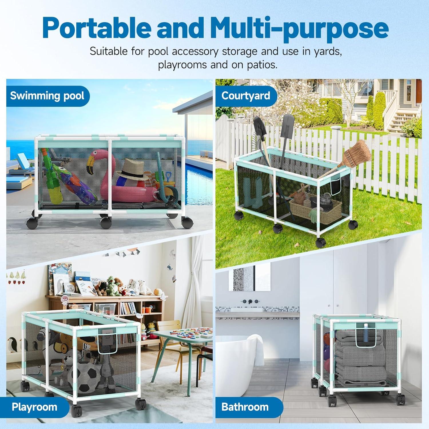 Rebrilliant 007D93BB8F684D4CA4067711D7E12131 Extra Large Pool Storage Bin, 235 Gallons, Waterproof & Heat-Resistant Pvc Mesh, Easy Assembly, 69" L X 32" W X 35" H, Vitality Mint