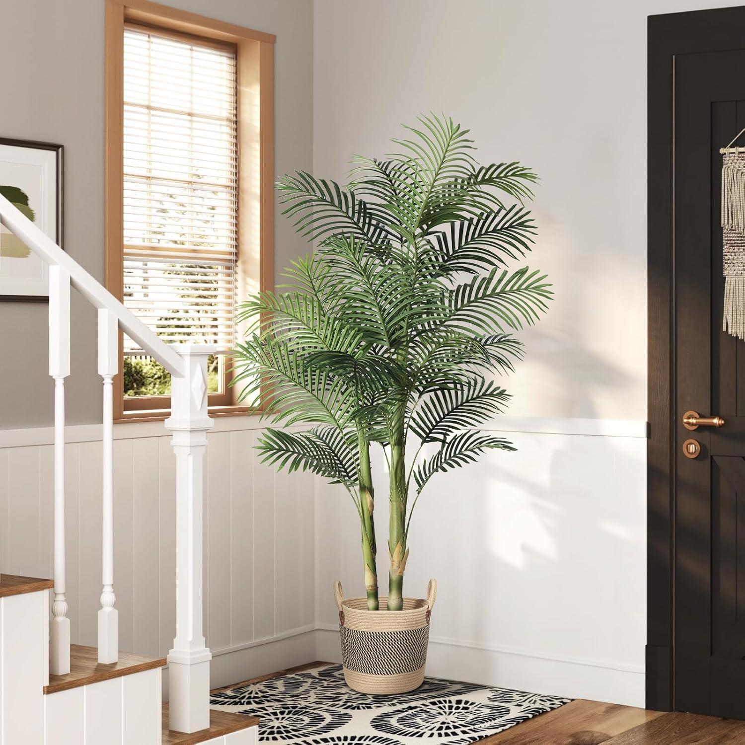Kazeila Artificial Plants Indoor - 6FT Fake Golden Cane Palm Tree with Dense Lifelike Foliage - Perfect for Home, Office & Apartment Decor