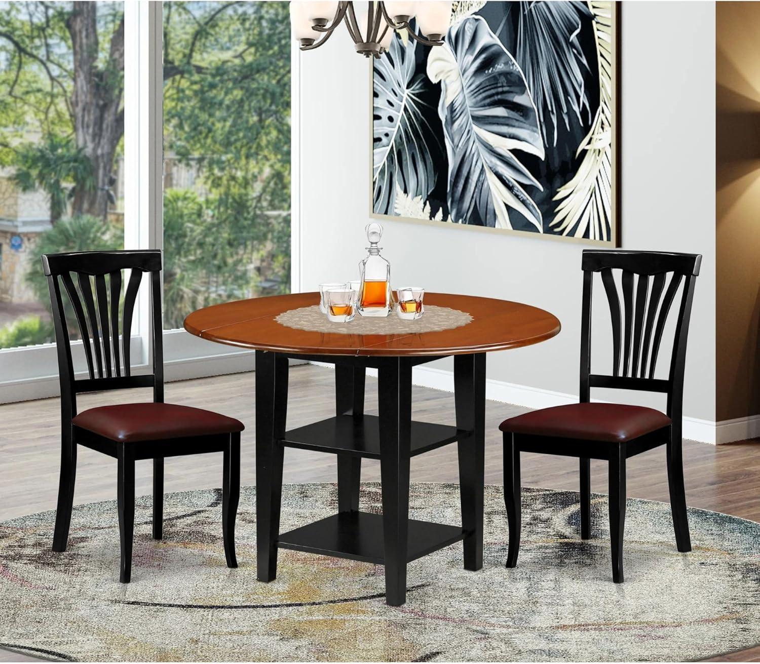 East West Furniture Sudbury 3 Piece Round Dual Drop Leaf Dining Table Set