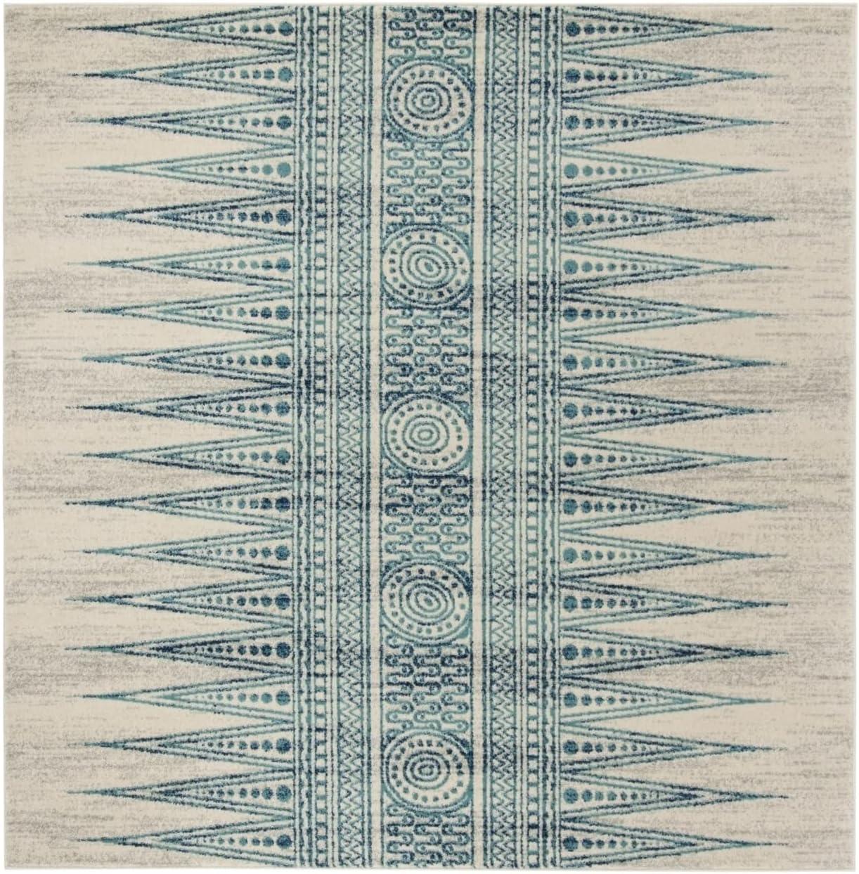 Evoke EVK226 Power Loomed Indoor Area Rug - Ivory/Turquoise - 6'7"x6'7" - Safavieh