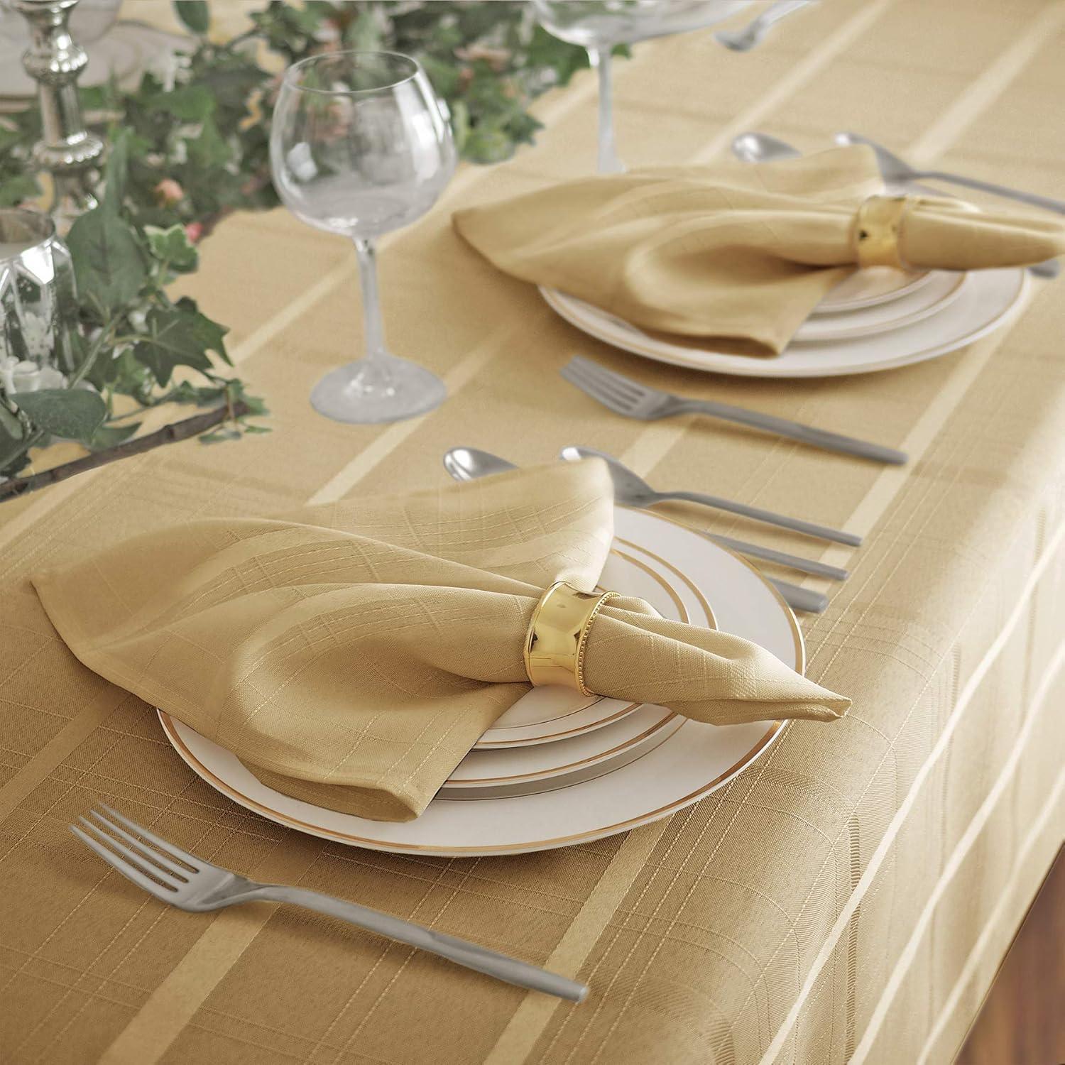 Elegance Plaid Stain & Water Resistant Tablecloth - 60" x 144" Rectangle - Ribbon Gold - Elrene Home Fashions