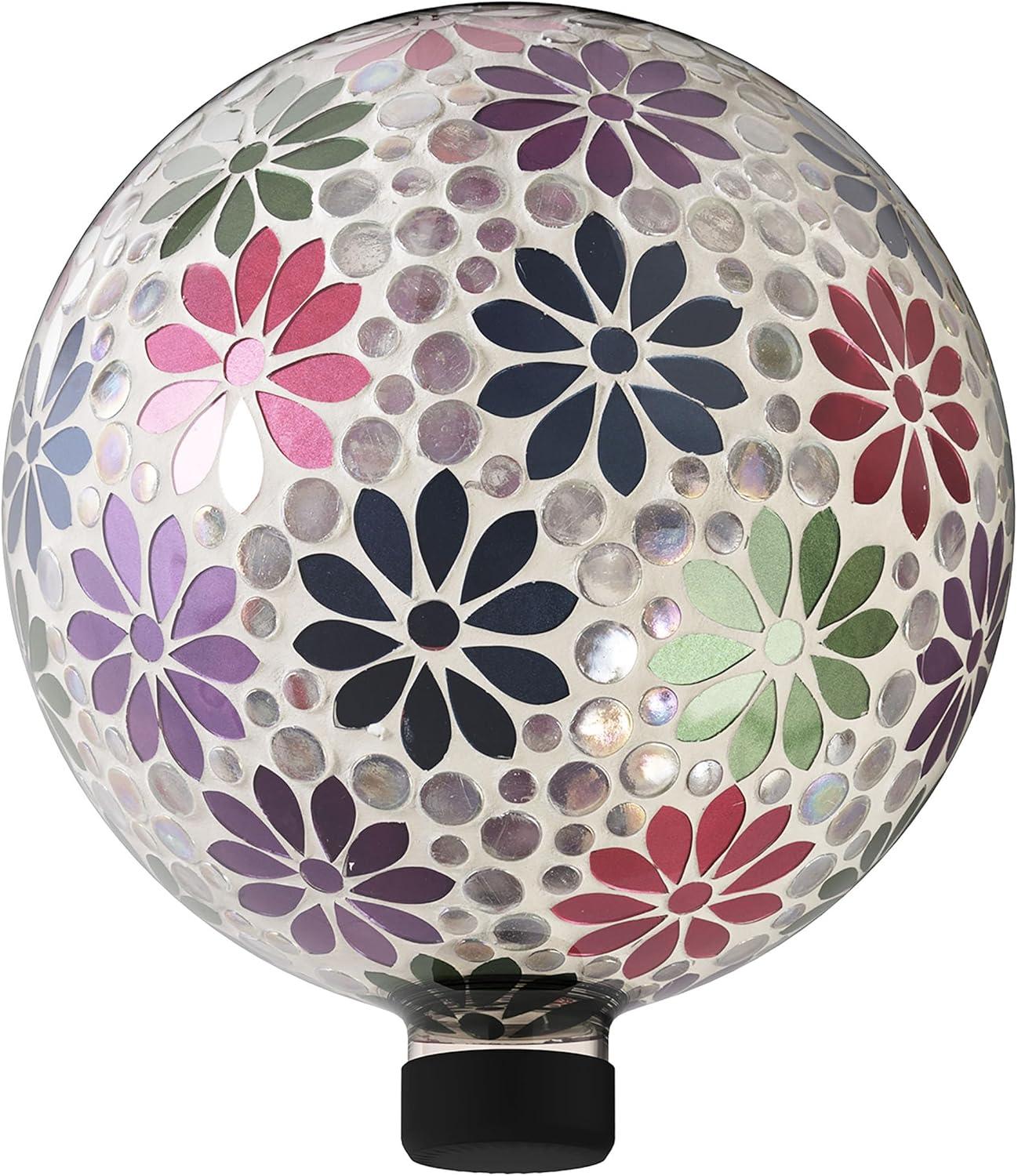 Alpine Corporation 10" Glass Mosaic Floral Gazing Globe, Multicolor