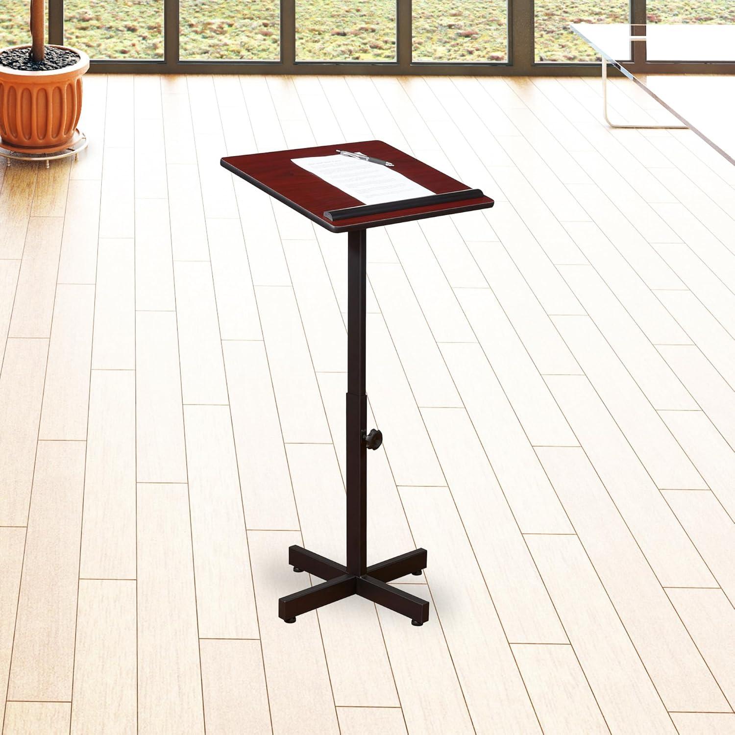 Adjustable Black and Mahogany Mobile Steel Lectern