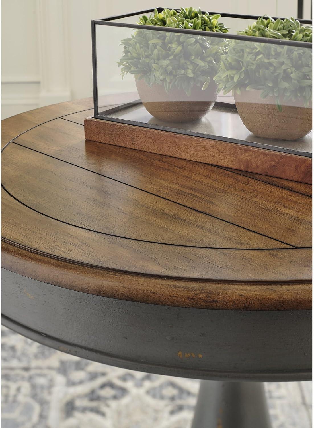 Transitional Gray & Brown Round Wood Accent Table, 26.13"