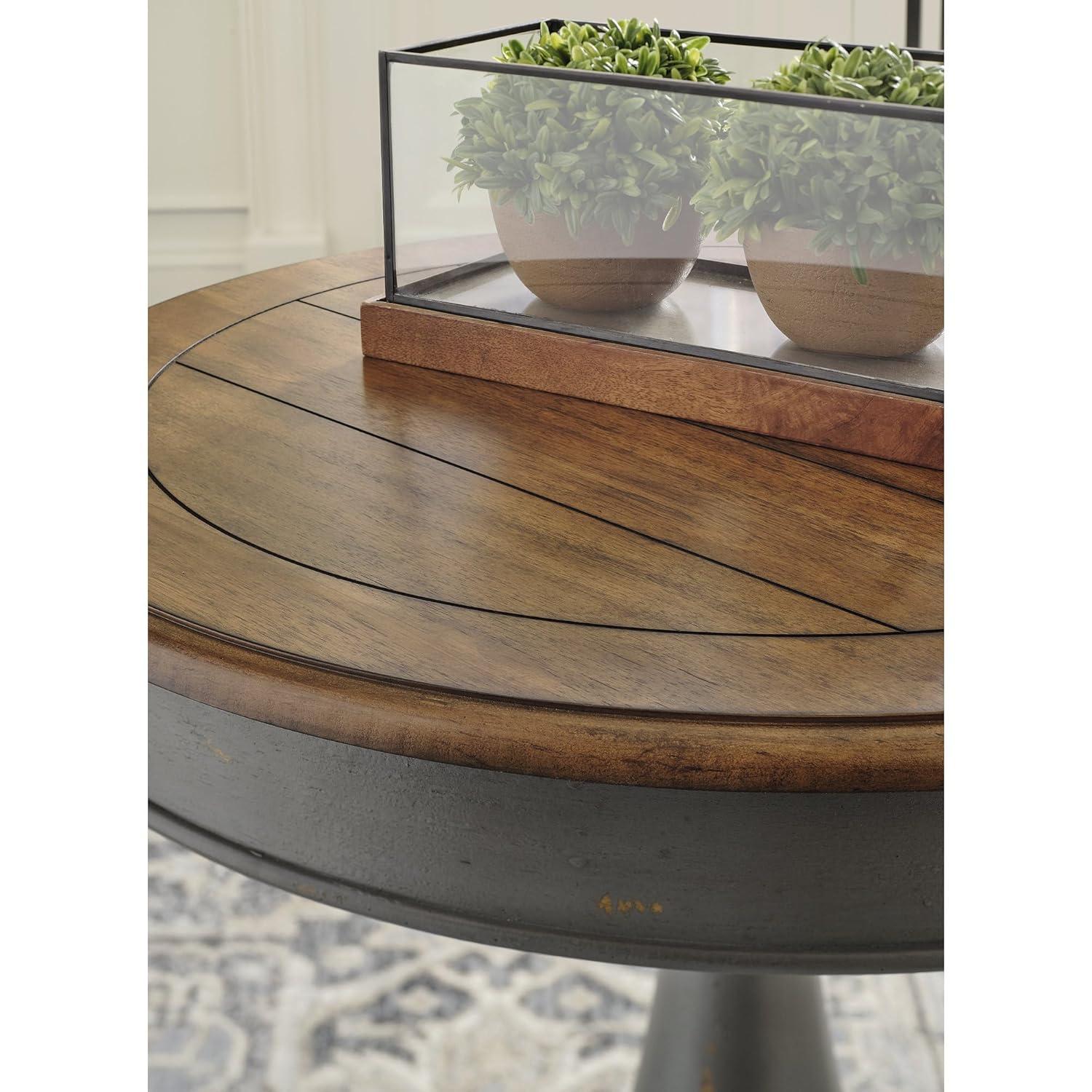 Transitional Gray & Brown Round Wood Accent Table, 26.13"