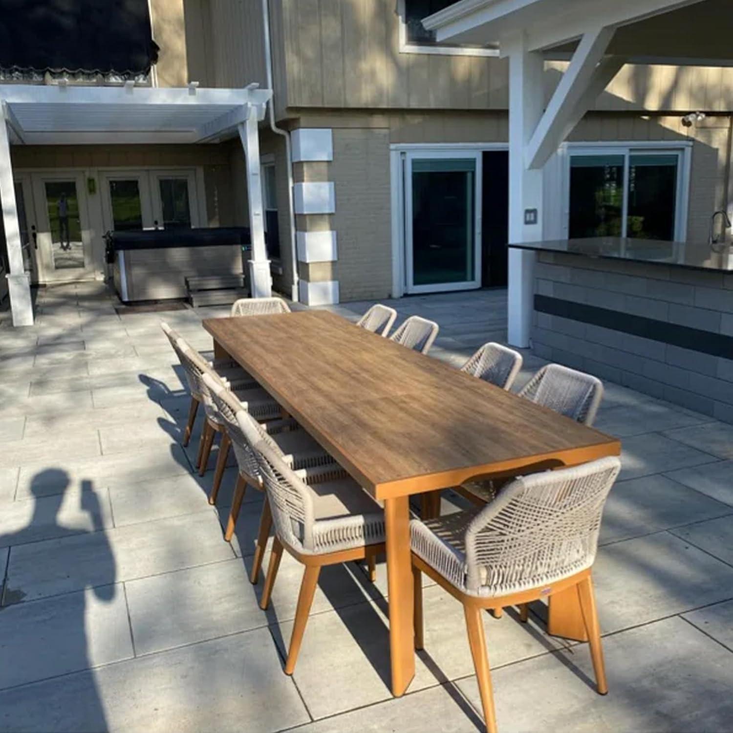 PURPLE LEAF 7 Pieces Patio Dining Set Aluminum Rectangular Table and Wicker Chairs with Cushions for Kitchen Porch Garden Modern Outdoor Furniture Sets, Beige and Dark Grey