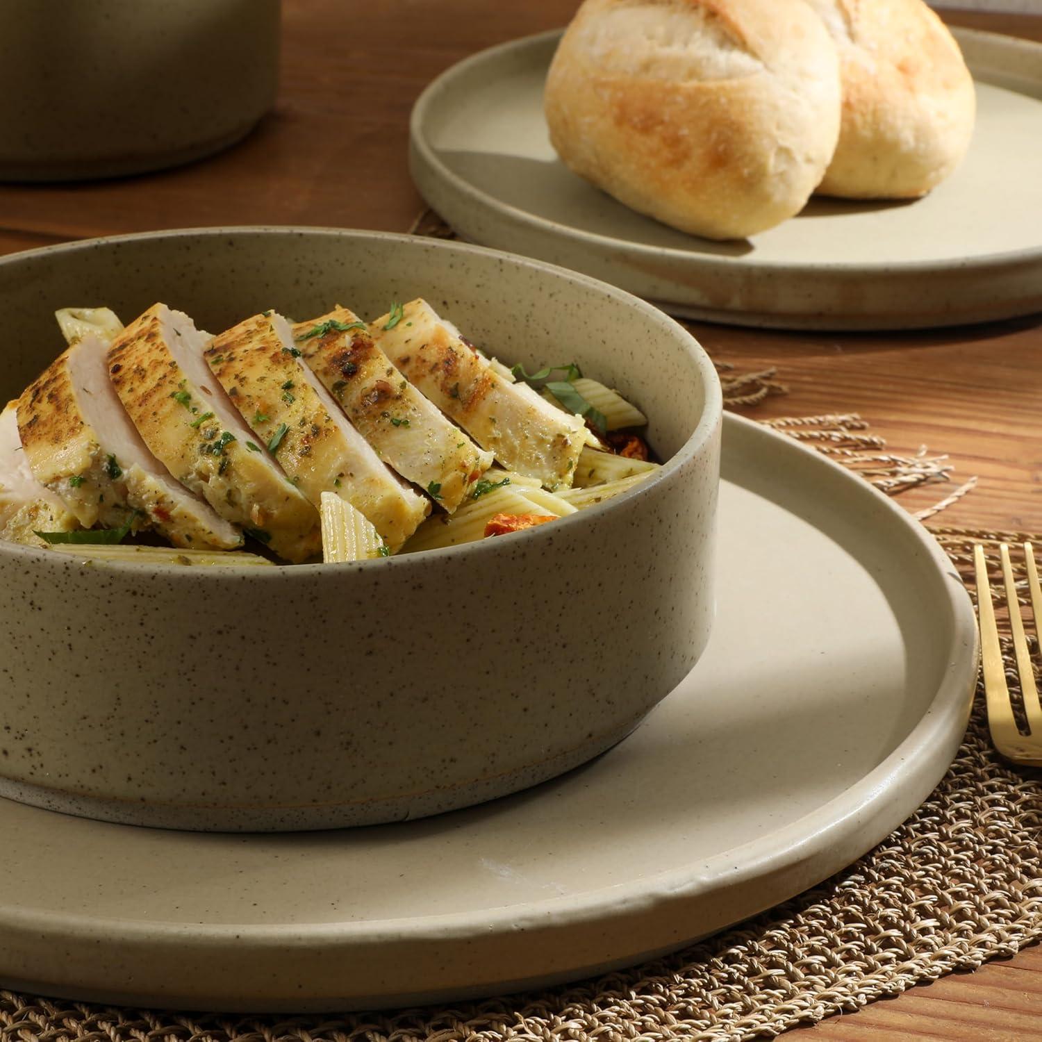 Gibson Elite Gibson Elite Tatum Premium Porcelain Matte Reactive Glaze 16 Piece (Service for 4) Plates and Bolws Stackable Dishes Ceramic Dinnerware