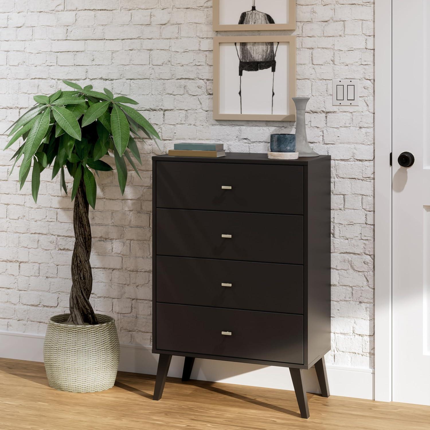 Prepac Milo Mid Century Modern 4-Drawer Vertical Chest, Black