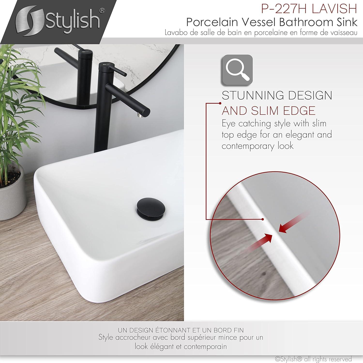 STYLISH Lavish 19"L White Rectangular Vessel Sink