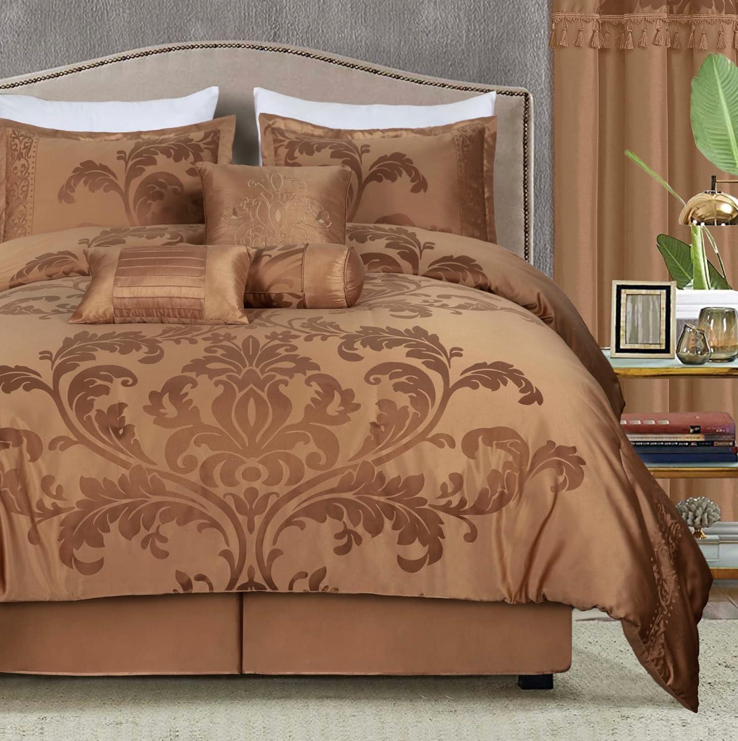 Chezmoi Collection Royale Jacquard Floral 7 Piece Comforter Set