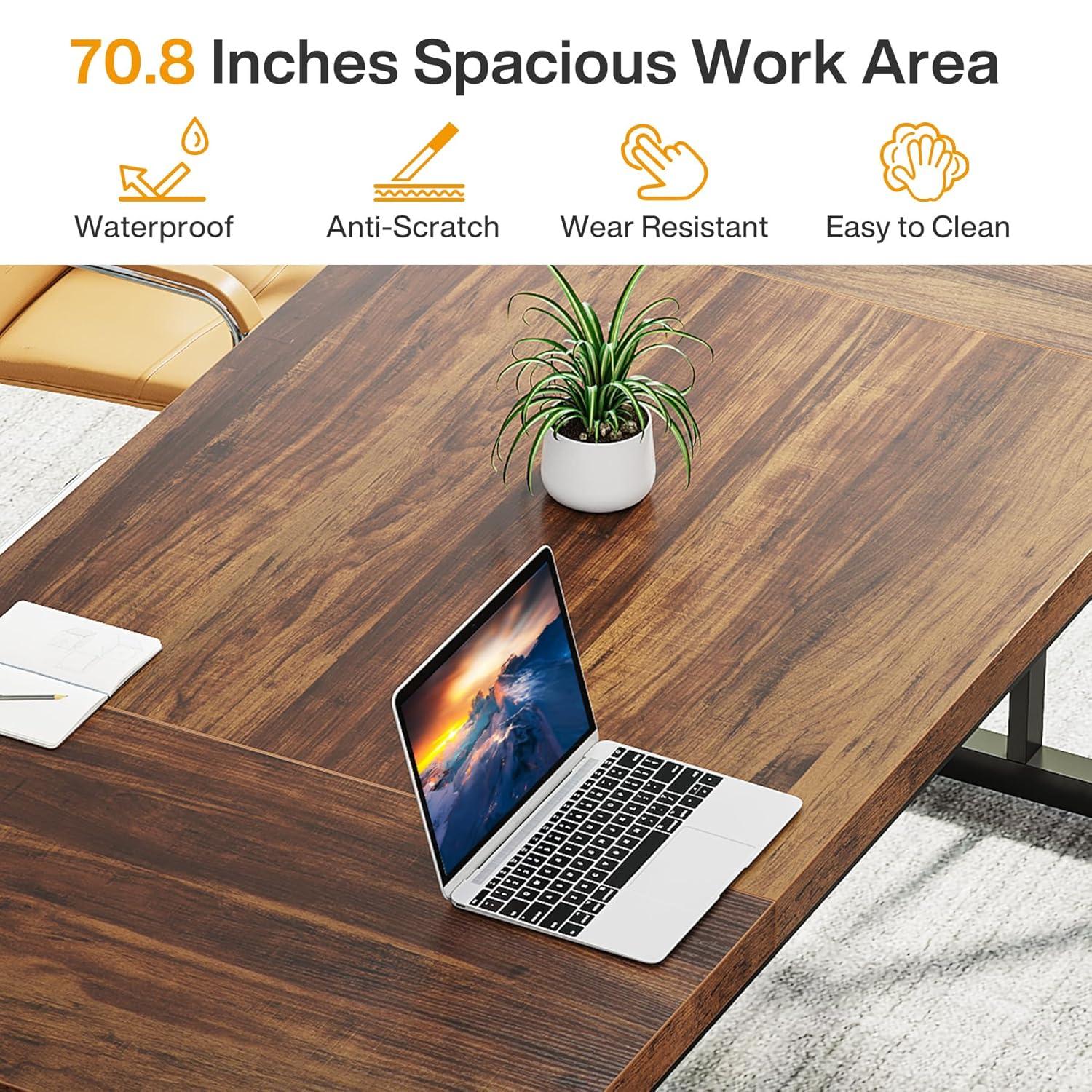 Tribesigns 6FT Conference Table, 70.86 L x 31.49 W x 29.52 H Inches Rectangle Meeting Room Table, Rustic Wood Seminar Table Executive Desk for Office, Conference Room (White)