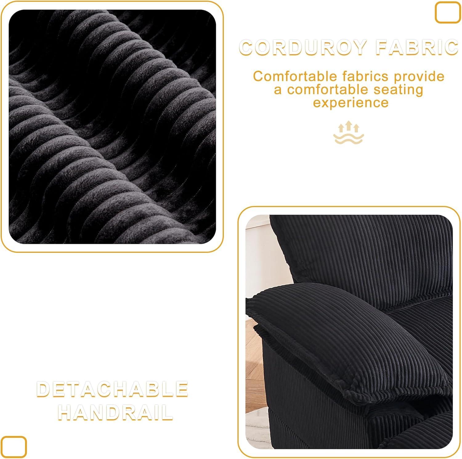 46.9" W Oversized Chair with Ottoman, Corduroy Upholstered Chaise Lounge Chair Indoor Reading Chairs Sofa Couche Oversized Comfy Chairs for Living Room, Bedroom (Corduroy Black)