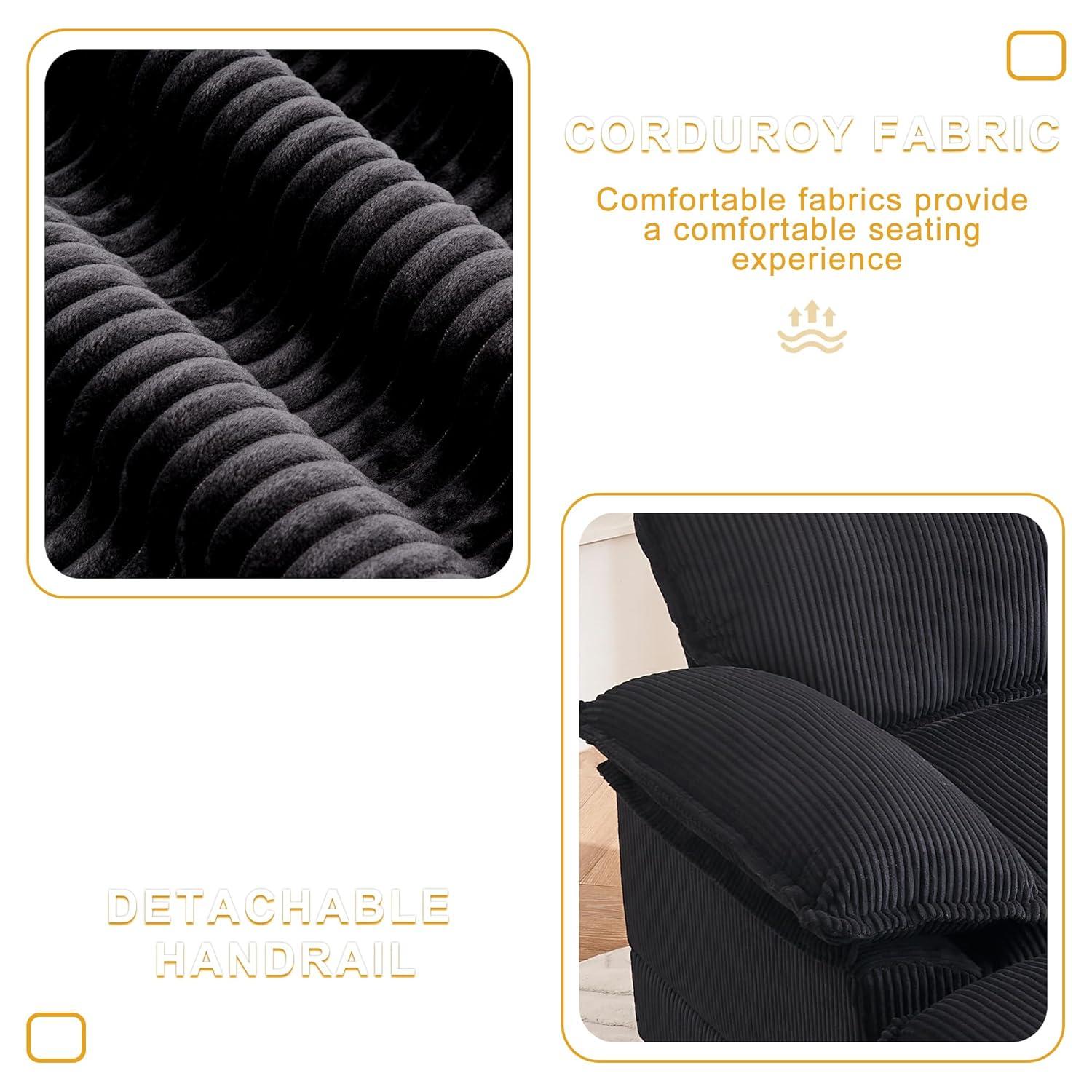 46.9" W Oversized Chair with Ottoman, Corduroy Upholstered Chaise Lounge Chair Indoor Reading Chairs Sofa Couche Oversized Comfy Chairs for Living Room, Bedroom (Corduroy Black)