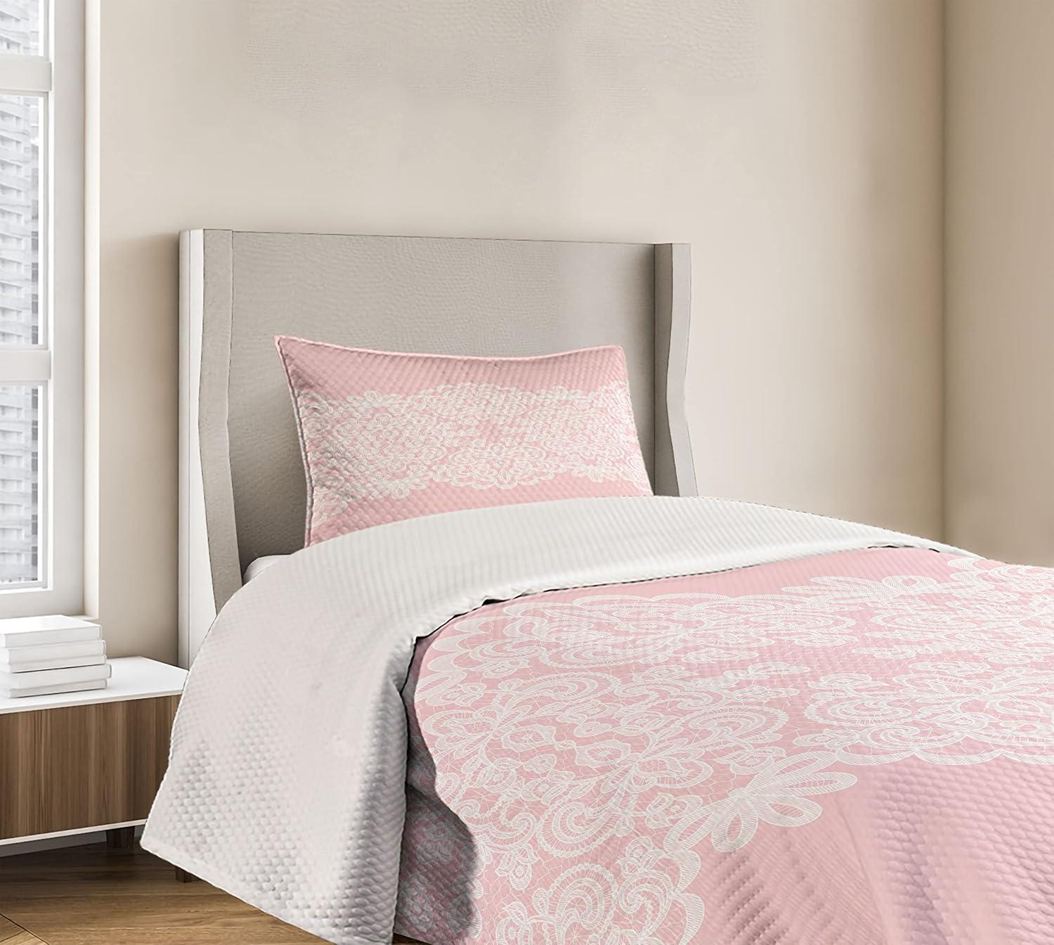 Ambesonne Pink and White Bedspread Set Wedding Bridal White Blush