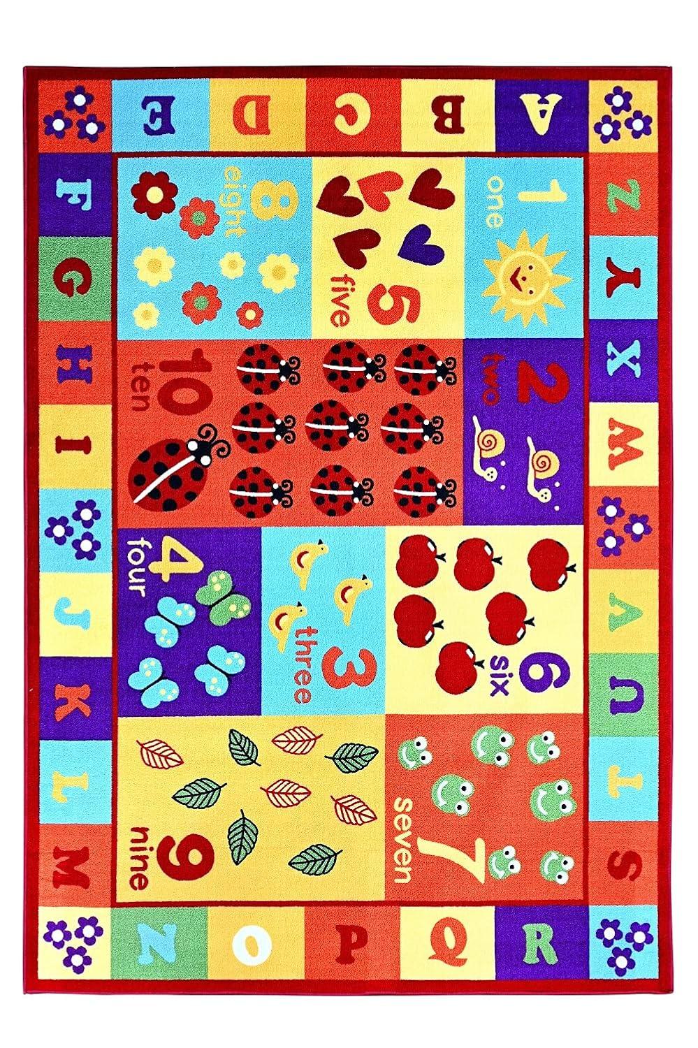 Furnish My Place 740 ABC With Numbers 6'6"x9'2" ABC Area Rug for Kids, Educational Alphabet Letter & Numbers, Anti-Skid Rubber Backing, Multicolor