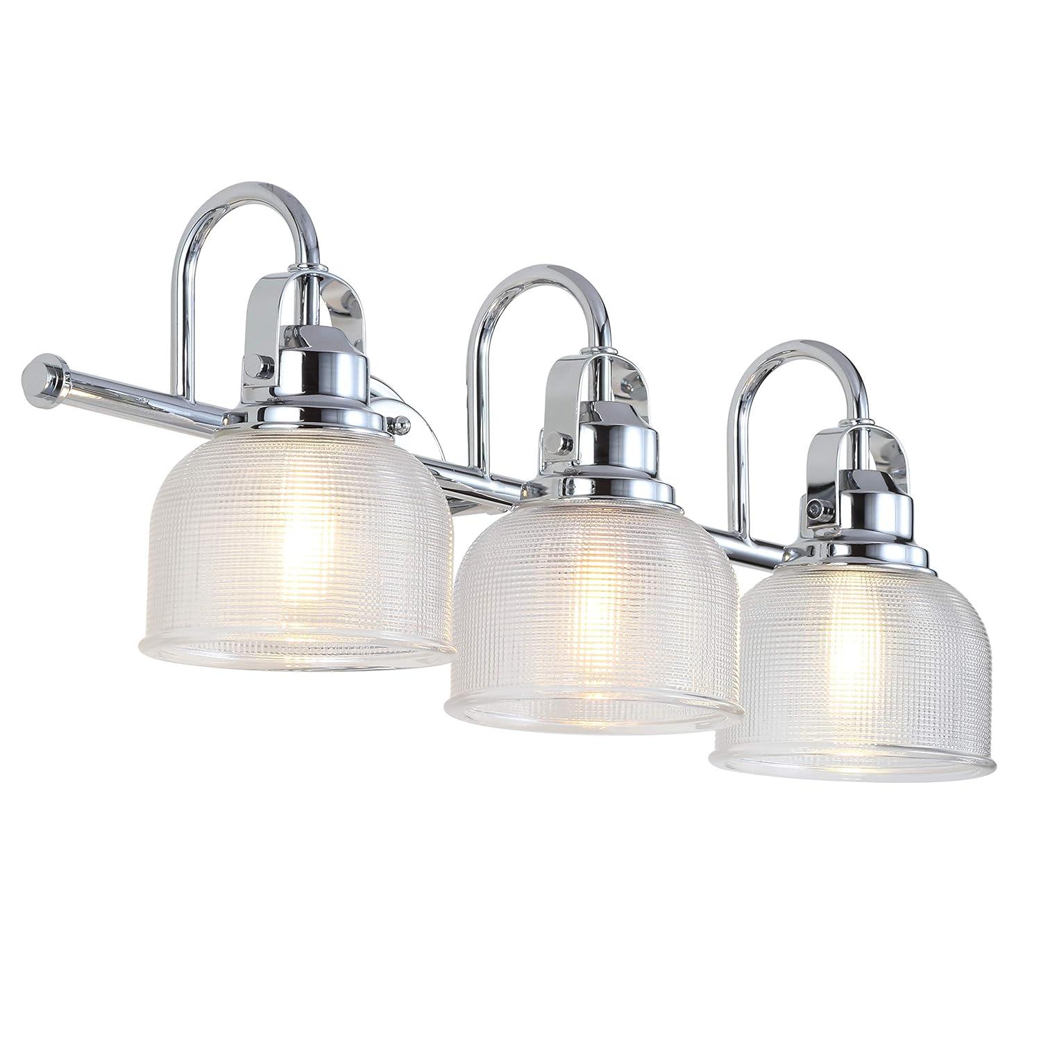 RADIANCE Goods Industrial-Style 3 Light Chrome Finish Bath Vanity Wall Fixture Clear Prismatic Glass 25" Wide