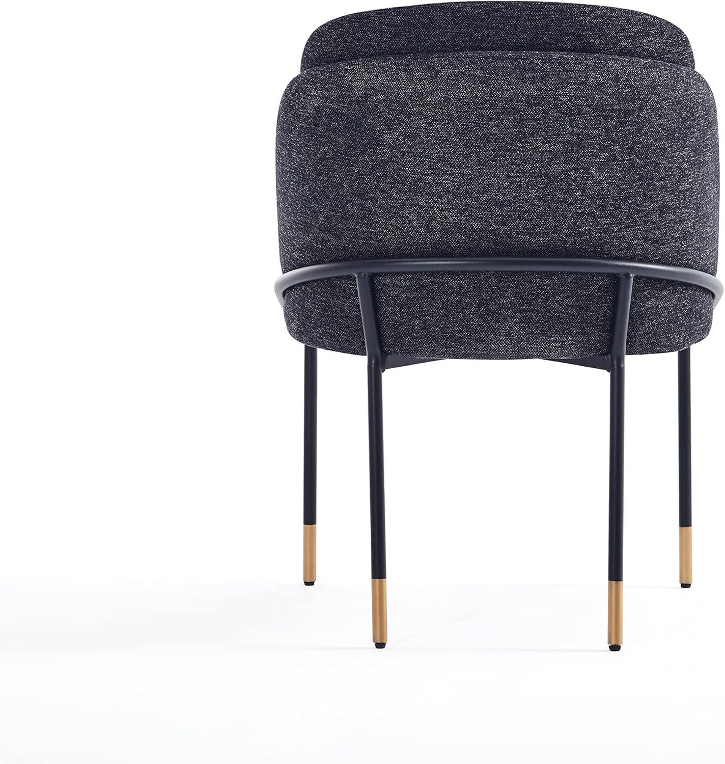 Manhattan Comfort Flor Dining Chair with Metal Legs, Upholstered in Twill Weave Fabric, Padded Cushions, Ergonomic Winged Back Design, Gold Metal Accents, Fully Assembled, 2 Piece Set, Black