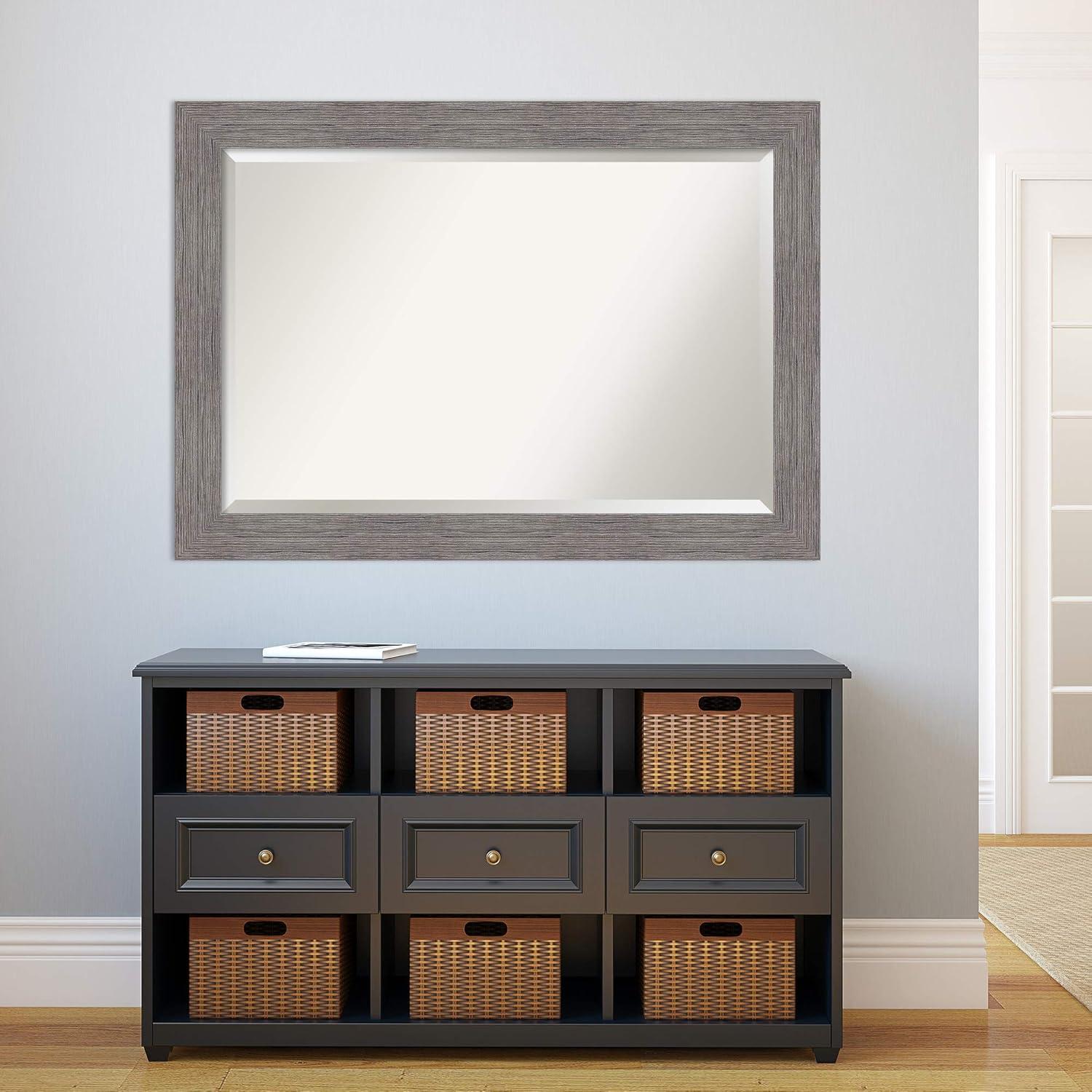 Pinstripe Plank Grey Rectangular Vanity Wall Mirror 42"x30"
